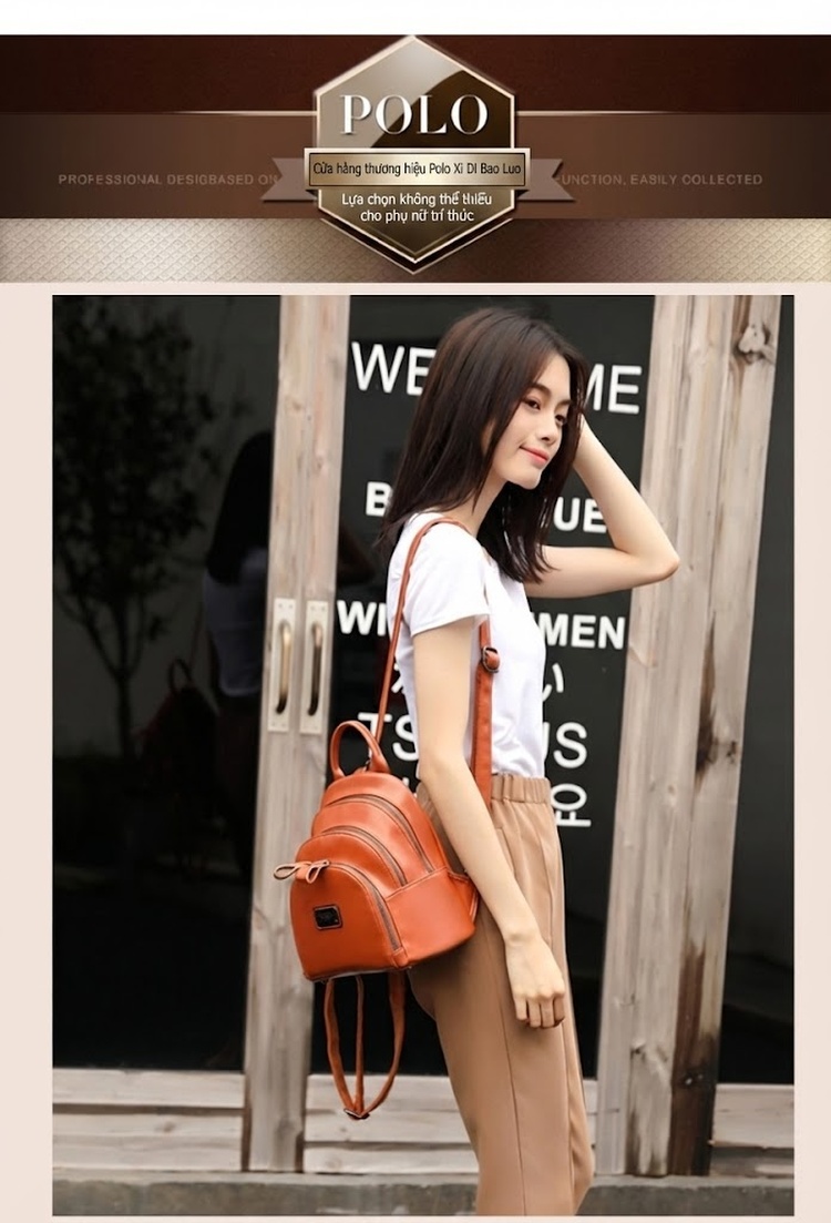 Balo Nữ Da Bóng Nhiều Ngăn Khóa Kéo Phong Cách Retro Màu Nâu, Đen, Đỏ Rượu Vang chi tiết 14