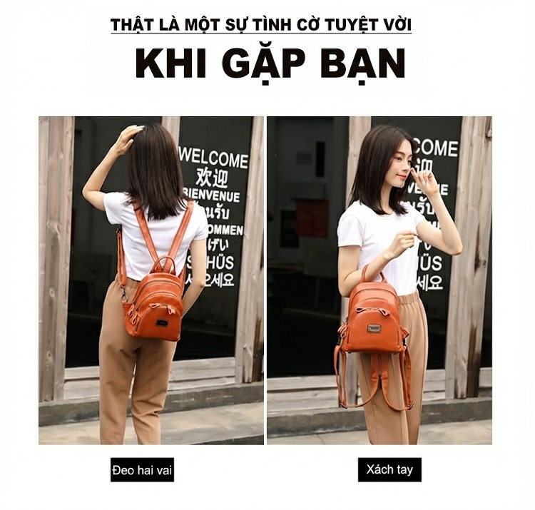 Balo Nữ Da Bóng Nhiều Ngăn Khóa Kéo Phong Cách Retro Màu Nâu, Đen, Đỏ Rượu Vang chi tiết 9