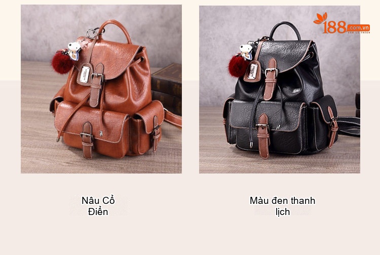 Balo Nữ Da Bóng Phong Cách Âu Mỹ Retro Túi Hộp Chống Trộm Dung Tích Lớn Đeo Vai Hàng Ngày Màu Nâu chi tiết 18