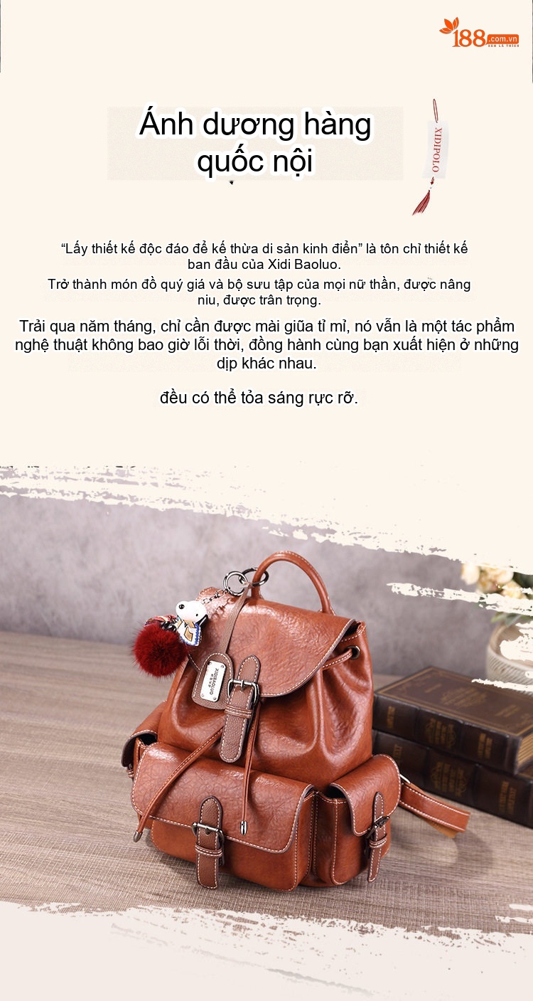 Balo Nữ Da Bóng Phong Cách Âu Mỹ Retro Túi Hộp Chống Trộm Dung Tích Lớn Đeo Vai Hàng Ngày Màu Nâu chi tiết 2