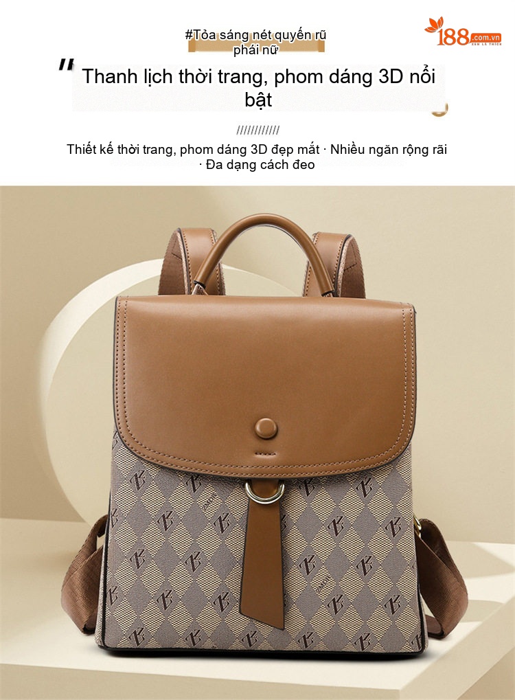 Balo Nữ Da Bóng Sức Chứa Lớn Phong Cách Thời Trang Màu Nâu chi tiết 2