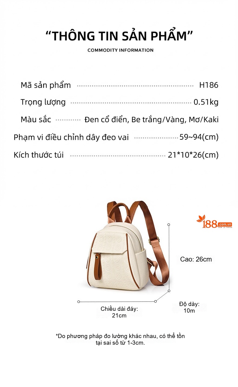Balo Nữ Da Bóng Thời Trang Du Lịch, Đi Học, Công Sở, Chống Thấm Nước, Đựng Laptop, Sức Chứa Lớn Màu Trắng Kem, Đen chi tiết 3