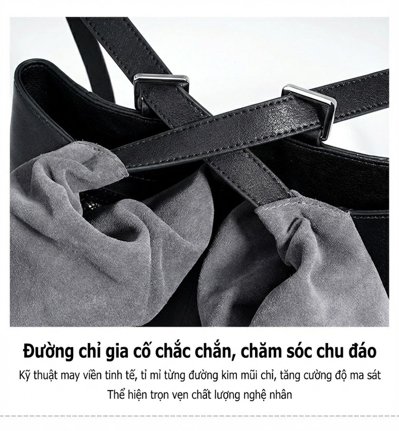 Balo Nữ Da Mờ Dáng Túi Rút Phong Cách Thu Đông Màu Nâu, Xám chi tiết 12