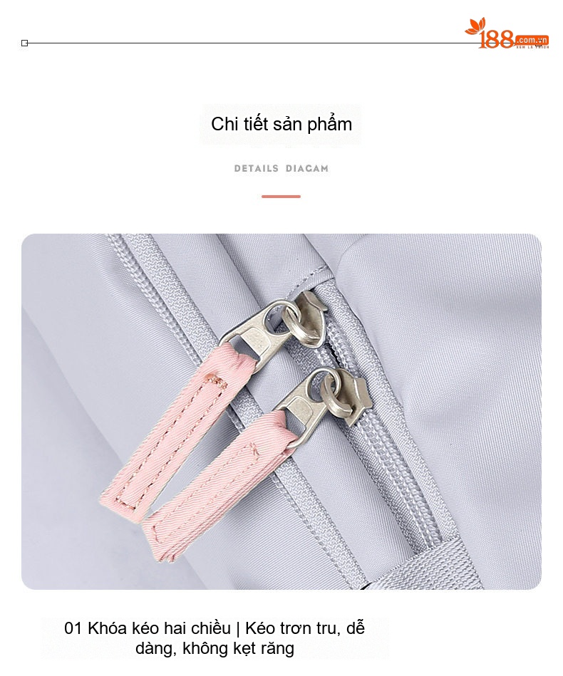 Balo Nữ Đa Năng Vải Oxford Chống Thấm Nước Dung Tích Lớn Màu Hồng, Đen, Xám... chi tiết 17