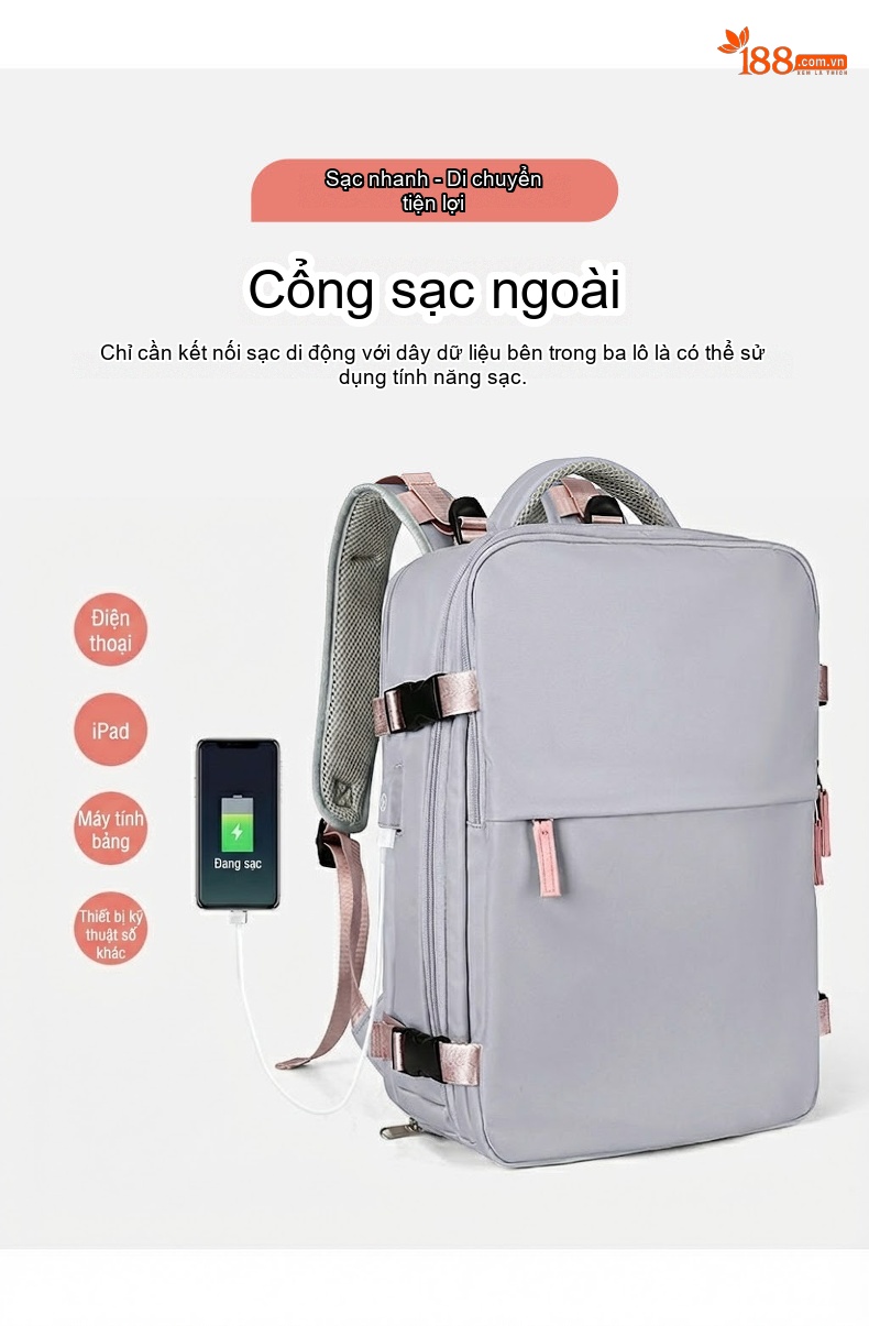 Balo Nữ Đa Năng Vải Oxford Chống Thấm Nước Dung Tích Lớn Màu Hồng, Đen, Xám... chi tiết 14