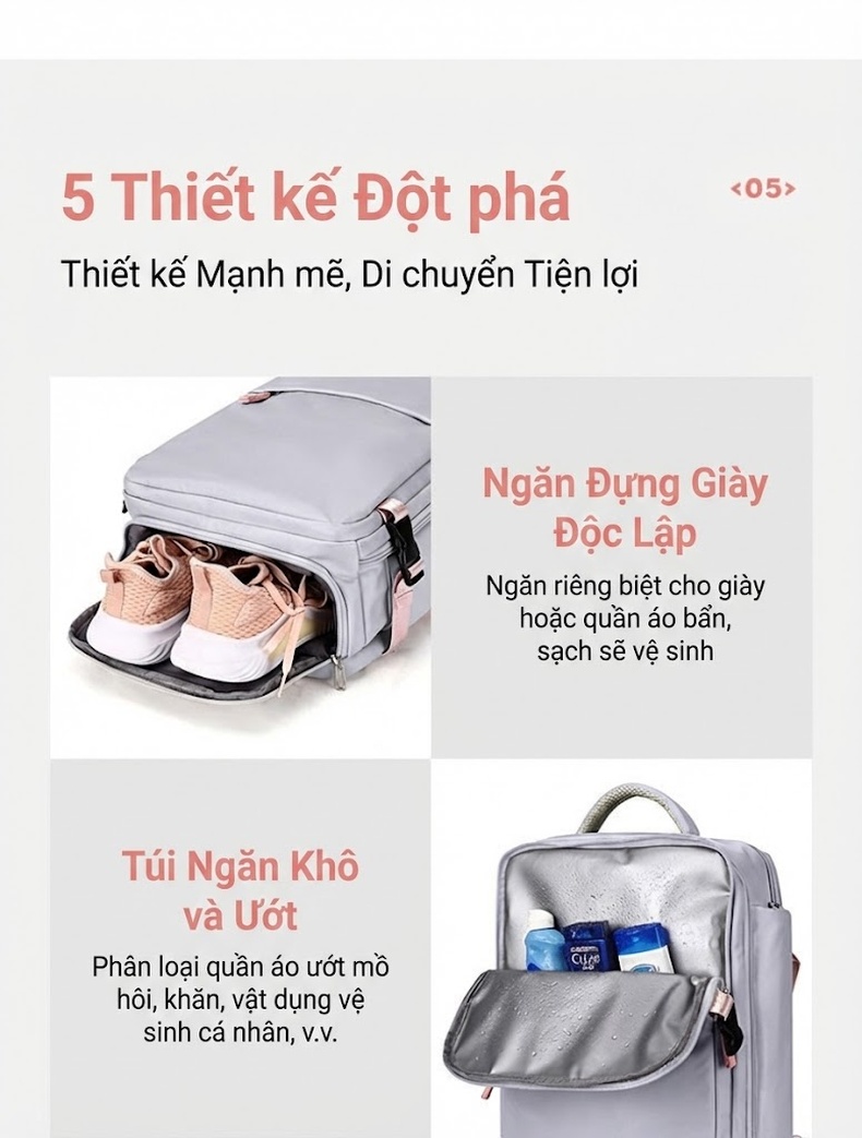 Balo Nữ Đa Năng Vải Oxford Chống Thấm Nước Dung Tích Lớn Màu Hồng, Đen, Xám... chi tiết 11
