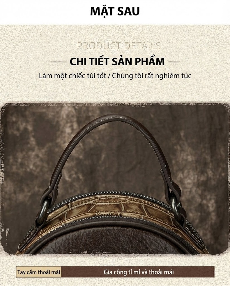 Balo Nữ Da Thật Mini Đeo Vai Đeo Chéo Thiết Kế Retro Màu Nâu, Xanh Lá, Đỏ chi tiết 12