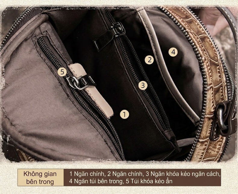 Balo Nữ Da Thật Mini Đeo Vai Đeo Chéo Thiết Kế Retro Màu Nâu, Xanh Lá, Đỏ chi tiết 17