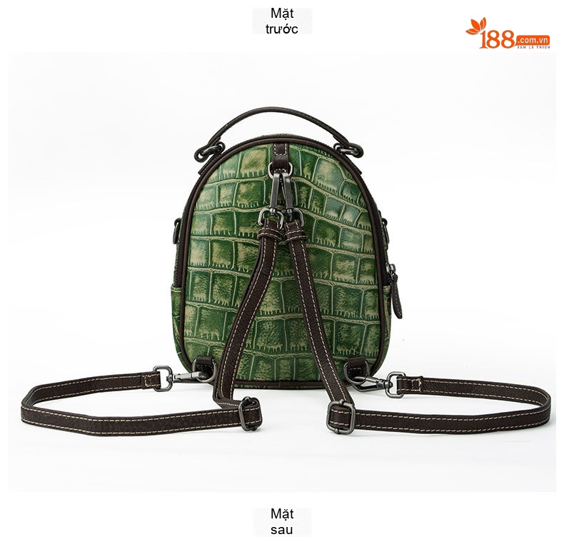 Balo Nữ Da Thật Mini Đeo Vai Đeo Chéo Thiết Kế Retro Màu Nâu, Xanh Lá, Đỏ chi tiết 9