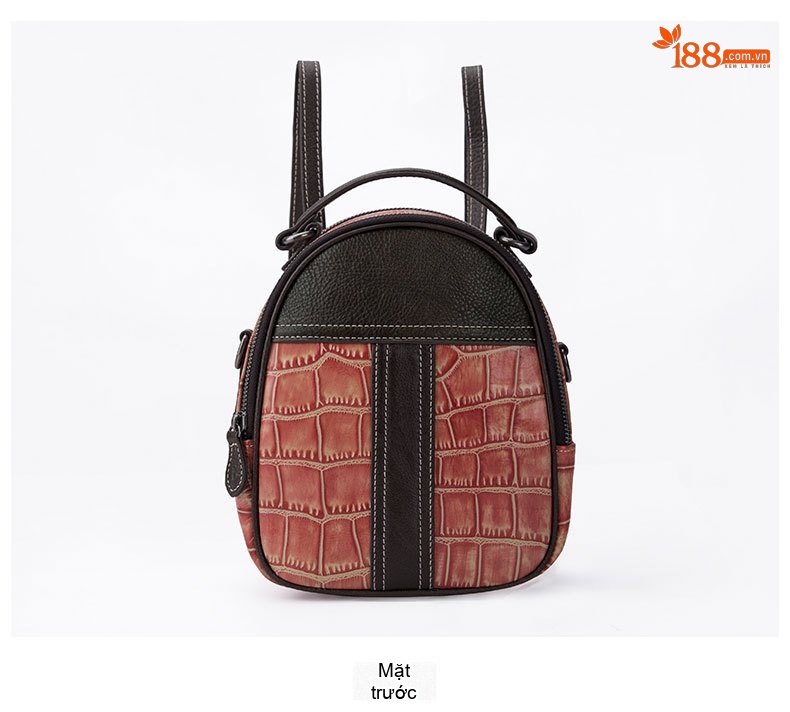 Balo Nữ Da Thật Mini Đeo Vai Đeo Chéo Thiết Kế Retro Màu Nâu, Xanh Lá, Đỏ chi tiết 10