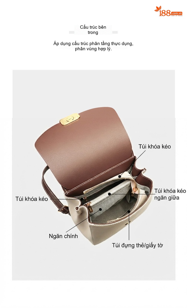Balo Nữ Da Thật Mini Du Lịch Công Sở Đựng Vừa A4 Màu Nâu, Kem chi tiết 15