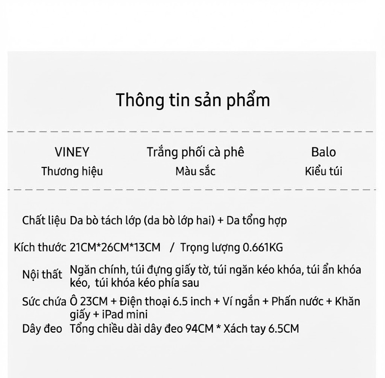 Balo Nữ Da Thật Mini Du Lịch Công Sở Đựng Vừa A4 Màu Nâu, Kem chi tiết 4