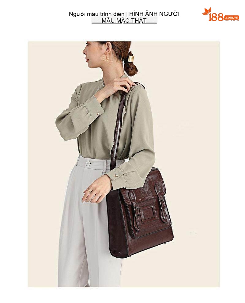 Balo Nữ Da Thật Mini Kiểu Túi Cambridge Nhỏ Gọn Thời Trang Màu Nâu, Trắng chi tiết 1