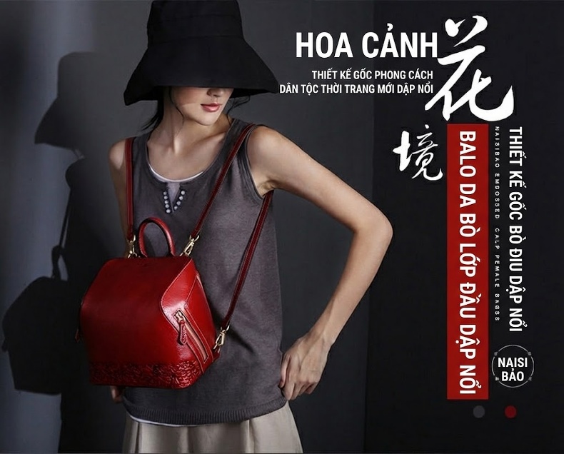 Balo Nữ Da Thật Phong Cách Cổ Điển Màu Đỏ chi tiết 1