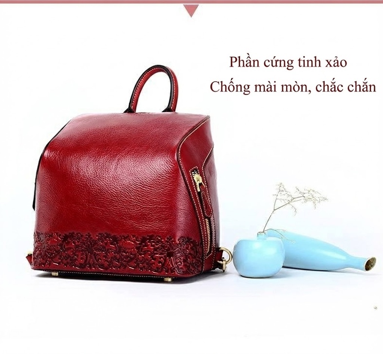 Balo Nữ Da Thật Phong Cách Cổ Điển Màu Đỏ chi tiết 15