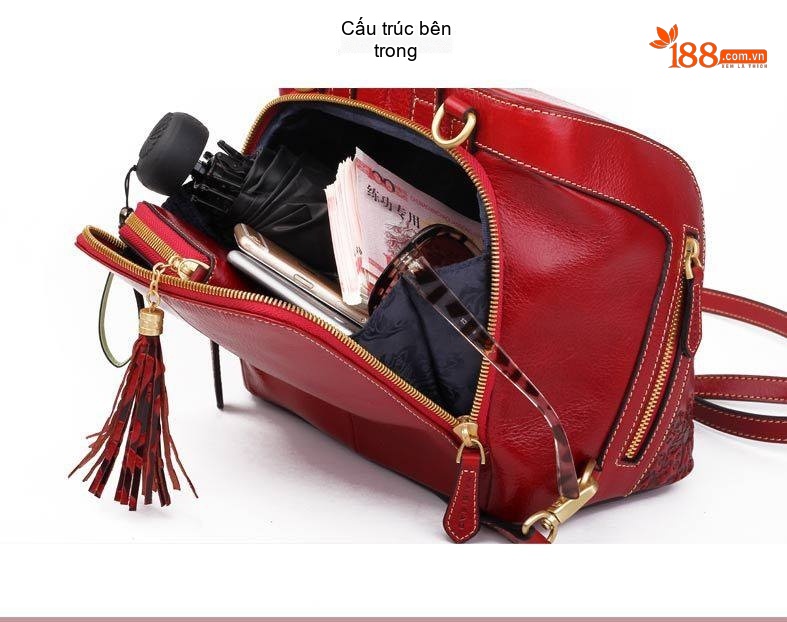 Balo Nữ Da Thật Phong Cách Cổ Điển Màu Đỏ chi tiết 18