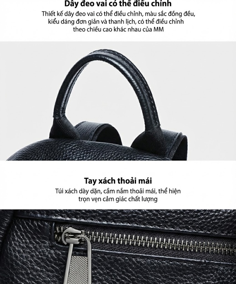 Balo Nữ Da Thật Sức Chứa Lớn Phong Cách Hàn Quốc Màu Đen chi tiết 15