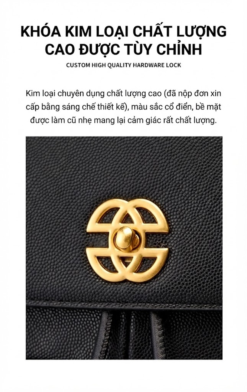 Balo Nữ Mini Da Bóng Phong Cách Tiểu Thư Quai Xích Đi Học Đi Làm Du Lịch Màu Đen chi tiết 6