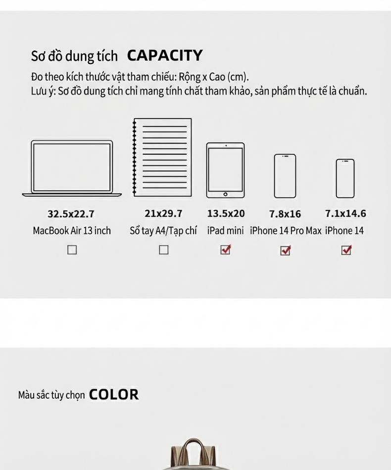 Balo Nữ Thời Trang 2025 Vải Nylon Đựng Laptop Dung Tích Lớn Màu Be chi tiết 8