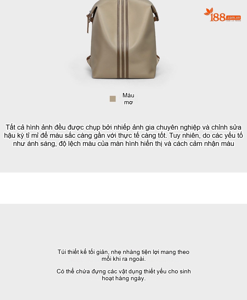 Balo Nữ Thời Trang 2025 Vải Nylon Đựng Laptop Dung Tích Lớn Màu Be chi tiết 9