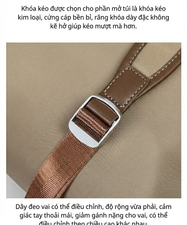 Balo Nữ Thời Trang 2025 Vải Nylon Đựng Laptop Dung Tích Lớn Màu Be chi tiết 15