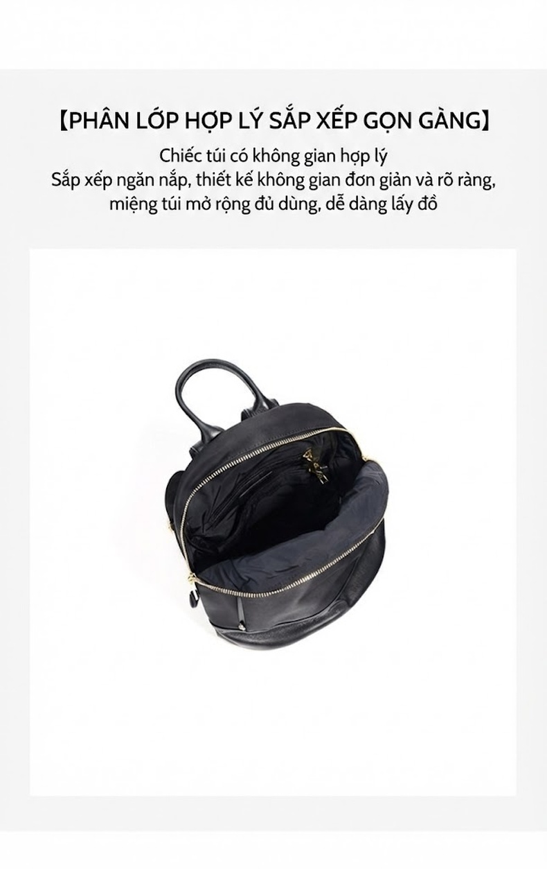 Balo Nữ Thời Trang Cao Cấp Vải Oxford Chống Thấm Nước Dung Tích Lớn Màu Đen, Nâu chi tiết 8