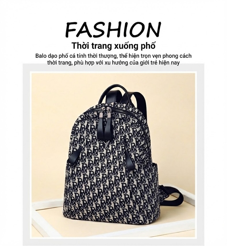 Balo Nữ Vải Canvas In Họa Tiết Thời Trang, Balo Đeo Vai Nữ chi tiết 1