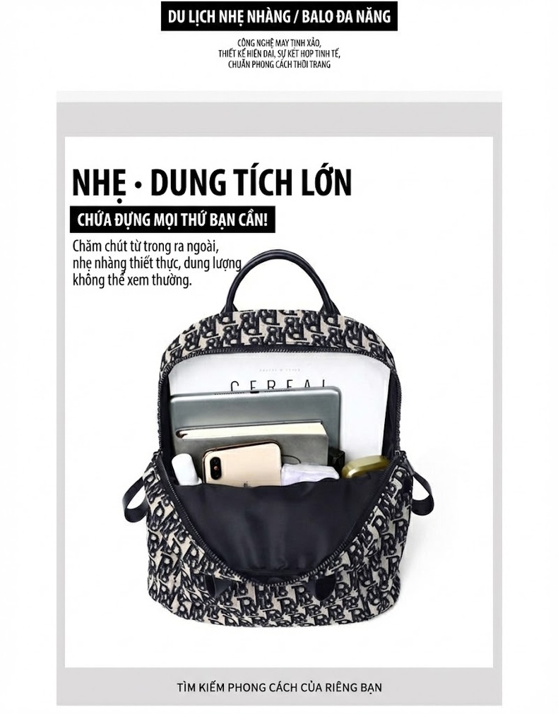Balo Nữ Vải Canvas In Họa Tiết Thời Trang, Balo Đeo Vai Nữ chi tiết 5