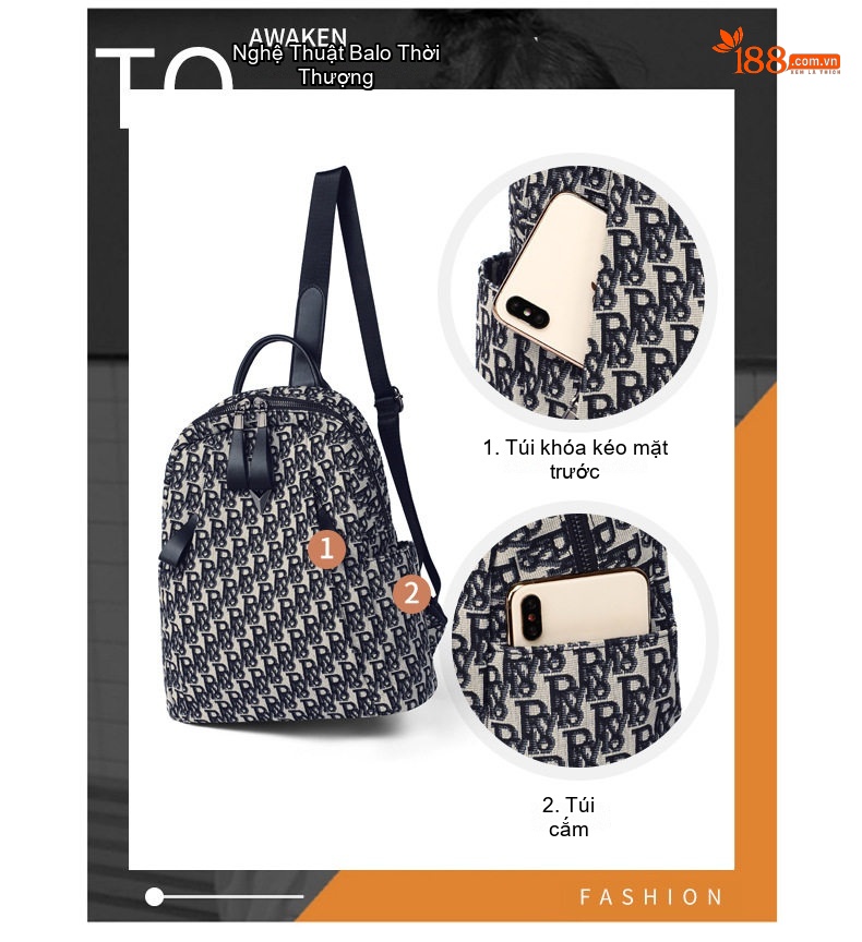Balo Nữ Vải Canvas In Họa Tiết Thời Trang, Balo Đeo Vai Nữ chi tiết 6