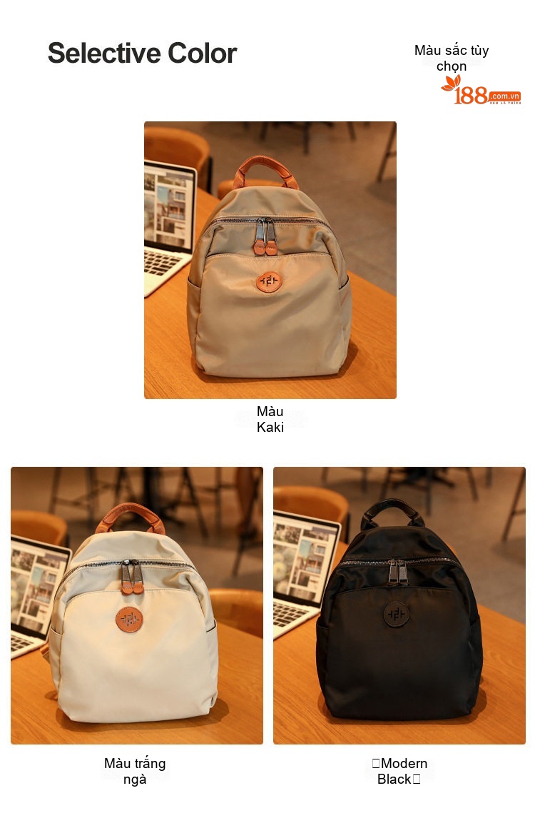 Balo Nữ Vải Oxford Chống Nước Kiểu Dáng Casual Công Sở Dung Tích Lớn Màu Be chi tiết 3