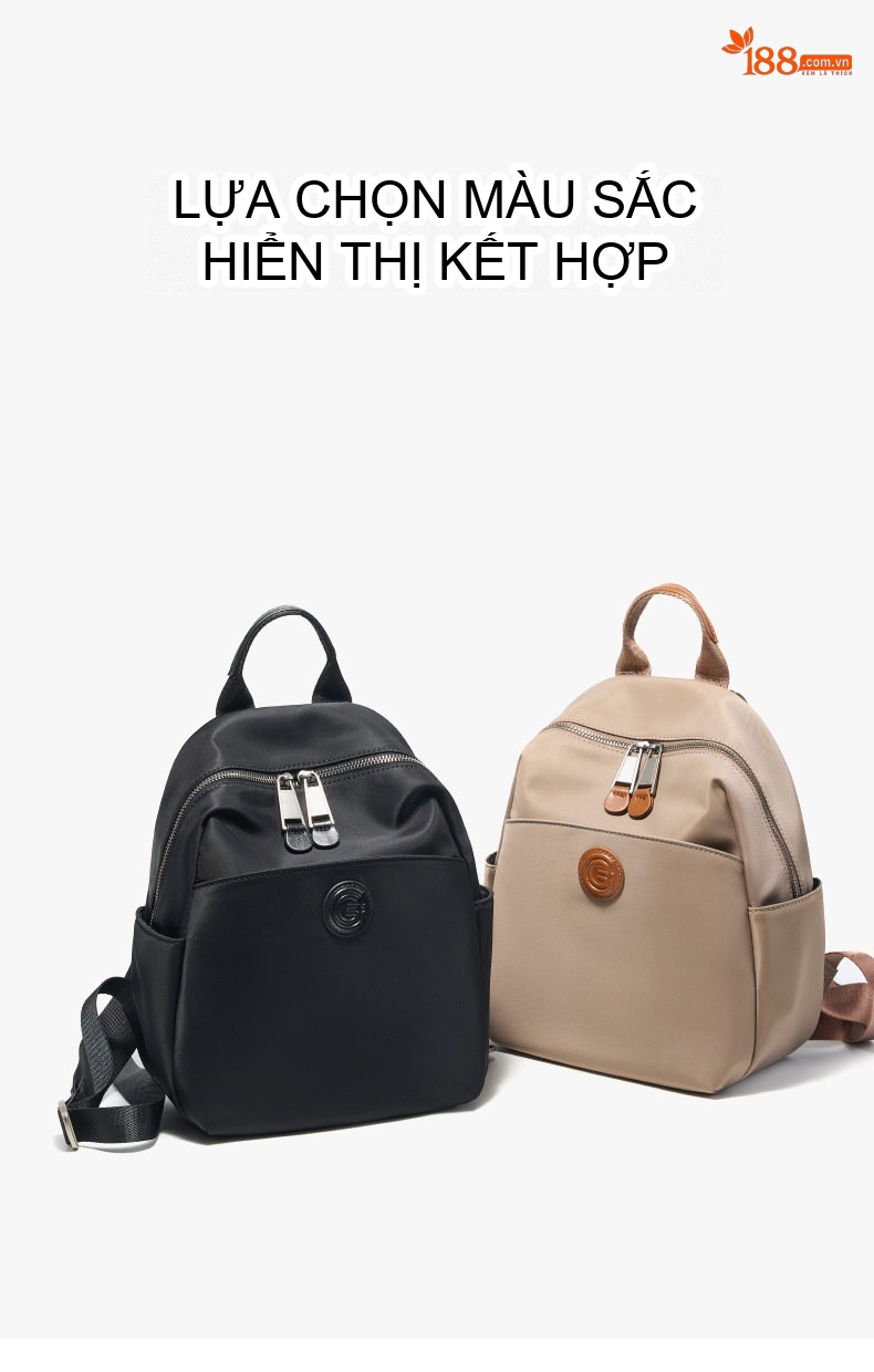 Balo Nữ Vải Oxford Phối Da Bò Nhiều Ngăn Chống Nước Đựng Laptop Màu Kem, Đen chi tiết 19