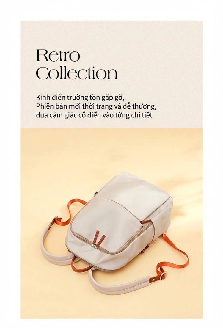 Balo Nữ Vải Oxford Phong Cách Đơn Giản, Nhẹ, Dung Tích Lớn Màu Kem chi tiết 4