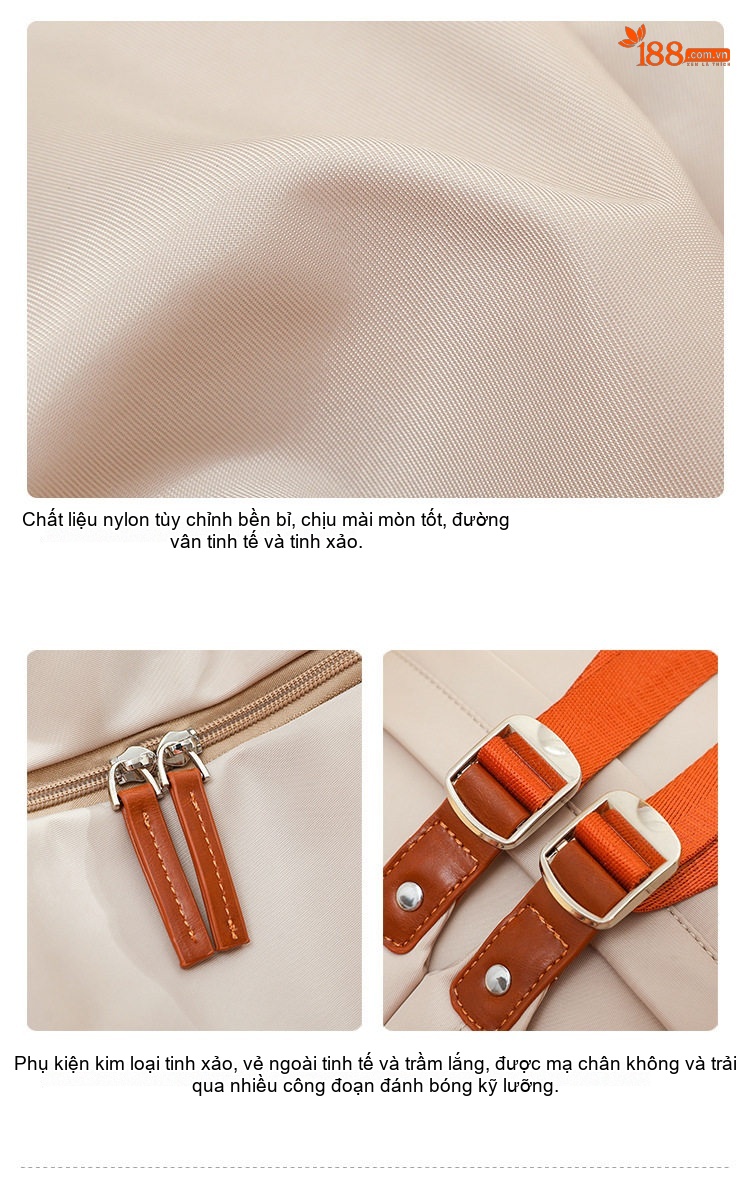 Balo Nữ Vải Oxford Phong Cách Đơn Giản, Nhẹ, Dung Tích Lớn Màu Kem chi tiết 7