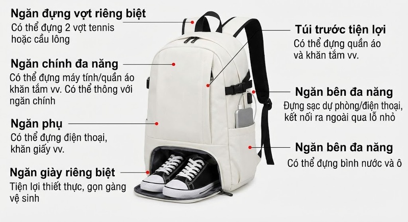 Balo Thể Thao Tập Gym Chống Nước Đa Năng Thiết Kế Thời Trang Cho Nam Nữ Màu Trắng, Đen