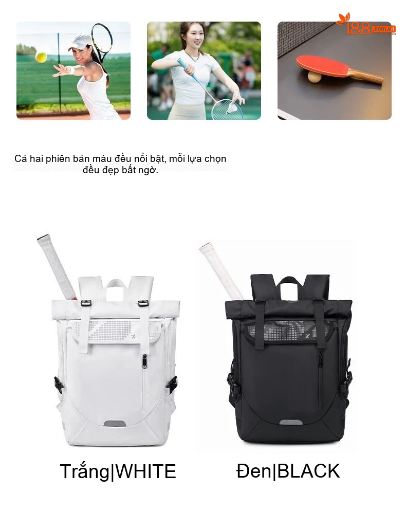 Balo Thể Thao Tập Gym Chống Nước Đa Năng Thiết Kế Thời Trang Cho Nam Nữ Màu Trắng, Đen chi tiết 5