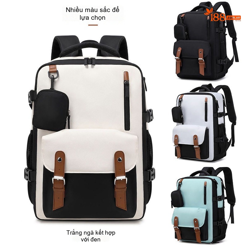 Balo Unisex Đa Năng Sức Chứa Lớn, Balo Học Sinh, Balo Du Lịch Màu Trắng Ngà, Đen, Xanh... chi tiết 3