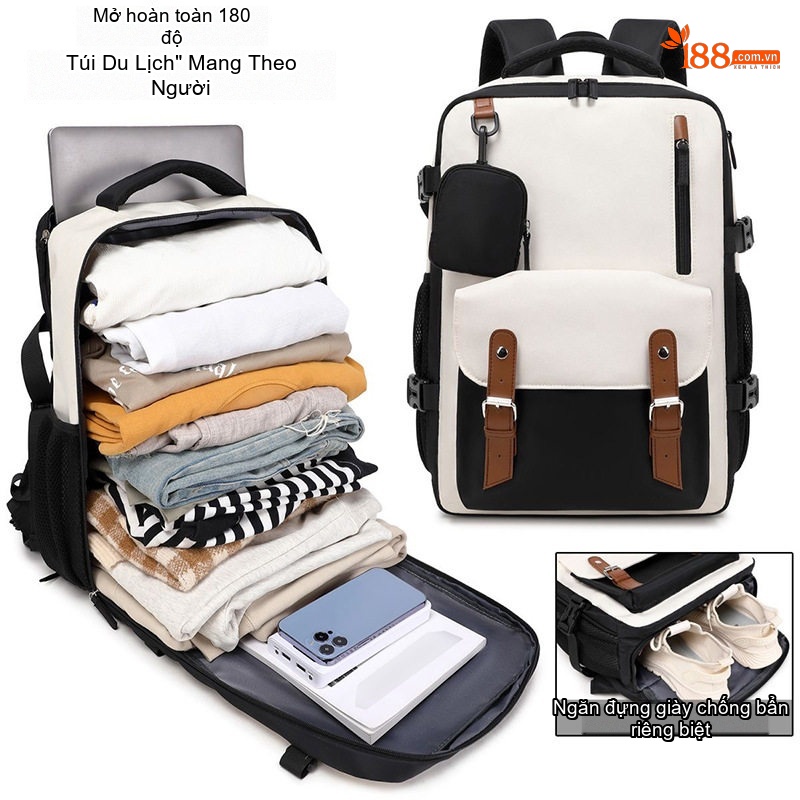 Balo Unisex Đa Năng Sức Chứa Lớn, Balo Học Sinh, Balo Du Lịch Màu Trắng Ngà, Đen, Xanh... chi tiết 5
