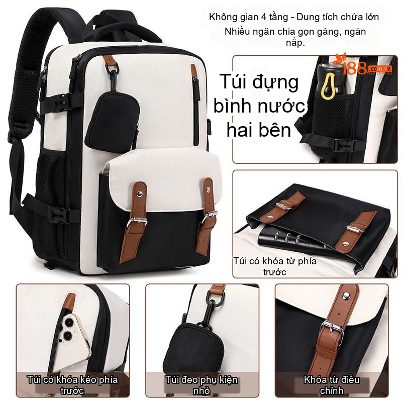 Balo Unisex Đa Năng Sức Chứa Lớn, Balo Học Sinh, Balo Du Lịch Màu Trắng Ngà, Đen, Xanh...