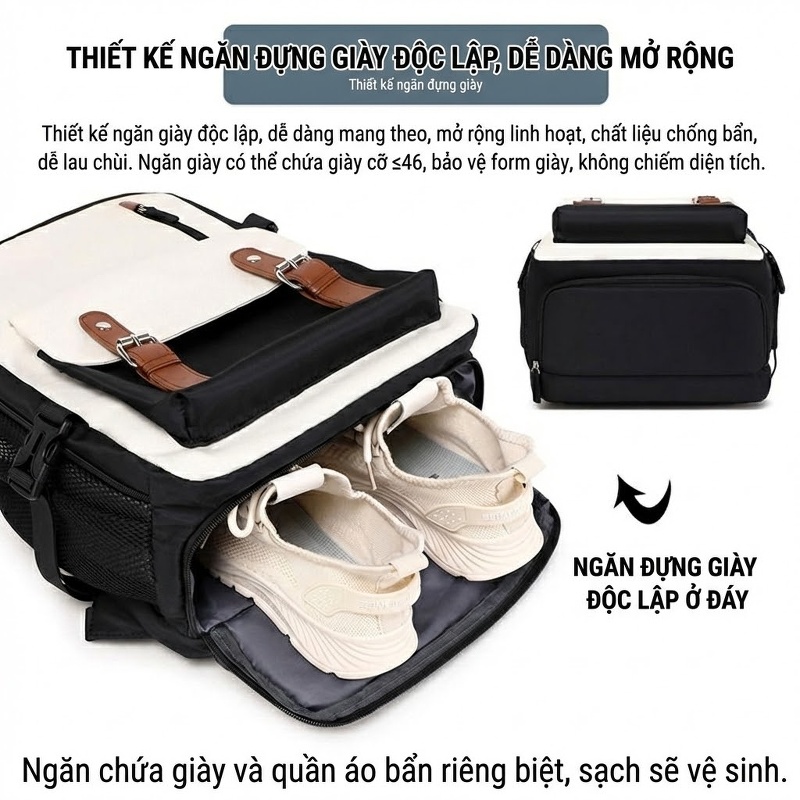 Balo Unisex Đa Năng Sức Chứa Lớn, Balo Học Sinh, Balo Du Lịch Màu Trắng Ngà, Đen, Xanh... chi tiết 7