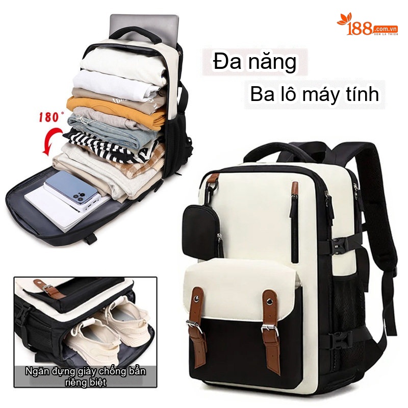 Balo Unisex Đa Năng Sức Chứa Lớn, Balo Học Sinh, Balo Du Lịch Màu Trắng Ngà, Đen, Xanh... chi tiết 12