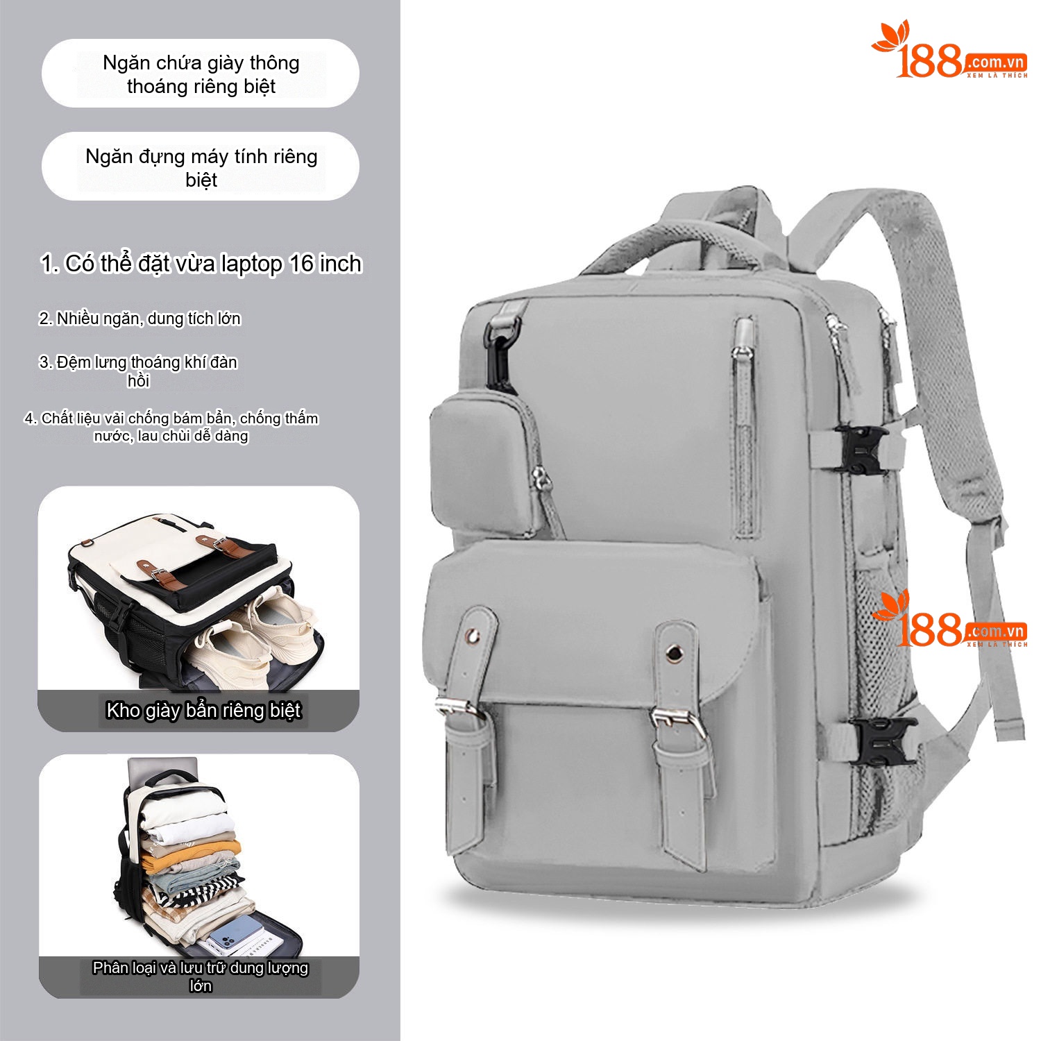 Balo Unisex Đa Năng Sức Chứa Lớn, Balo Học Sinh, Balo Du Lịch Màu Trắng Ngà, Đen, Xanh...