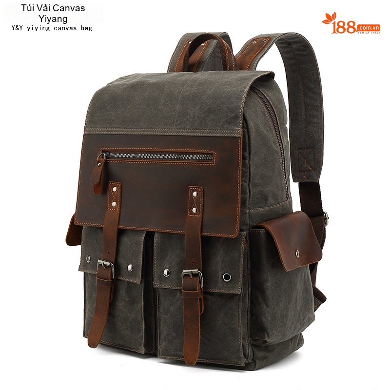 Balo Vải Canvas Dầu Sáp Chống Thấm Nước Phong Cách Retro Cho Học Sinh Sinh Viên Đi Học, Du Lịch