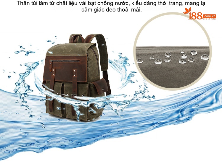 Balo Vải Canvas Dầu Sáp Chống Thấm Nước Phong Cách Retro Cho Học Sinh Sinh Viên Đi Học, Du Lịch chi tiết 5