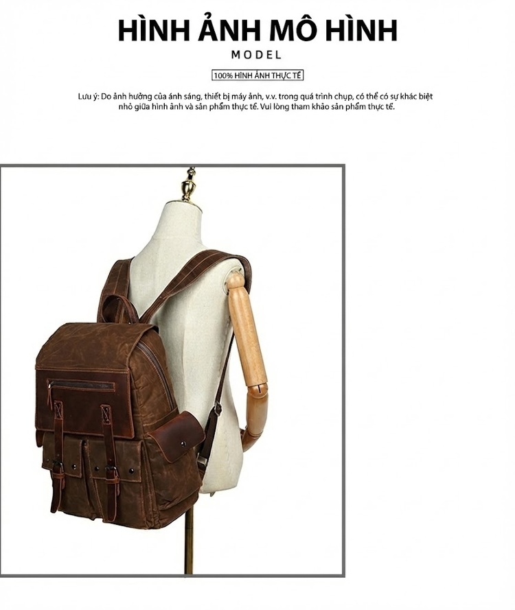 Balo Vải Canvas Dầu Sáp Chống Thấm Nước Phong Cách Retro Cho Học Sinh Sinh Viên Đi Học, Du Lịch chi tiết 7