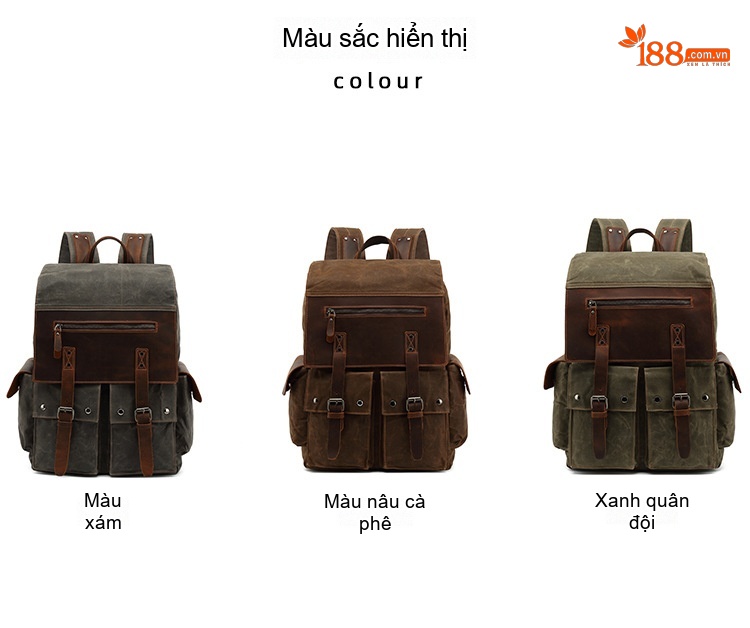 Balo Vải Canvas Dầu Sáp Chống Thấm Nước Phong Cách Retro Cho Học Sinh Sinh Viên Đi Học, Du Lịch chi tiết 8