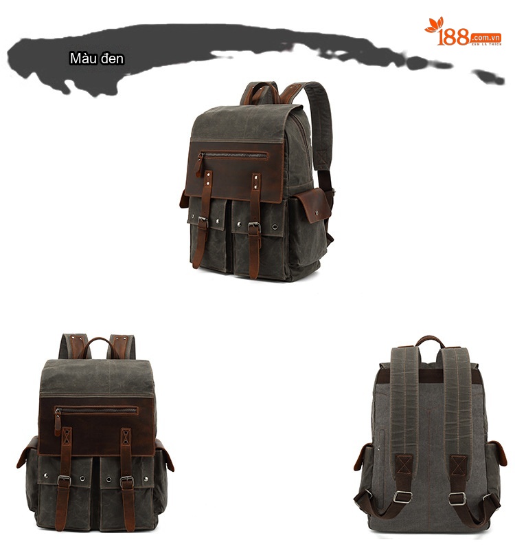 Balo Vải Canvas Dầu Sáp Chống Thấm Nước Phong Cách Retro Cho Học Sinh Sinh Viên Đi Học, Du Lịch chi tiết 10