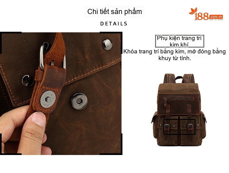 Balo Vải Canvas Dầu Sáp Chống Thấm Nước Phong Cách Retro Cho Học Sinh Sinh Viên Đi Học, Du Lịch chi tiết 12
