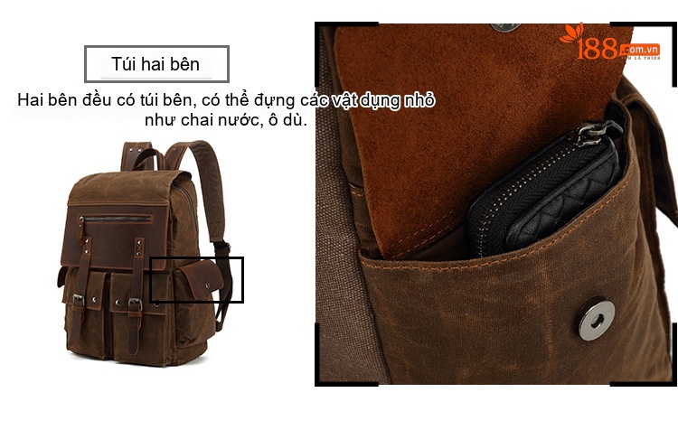 Balo Vải Canvas Dầu Sáp Chống Thấm Nước Phong Cách Retro Cho Học Sinh Sinh Viên Đi Học, Du Lịch chi tiết 13