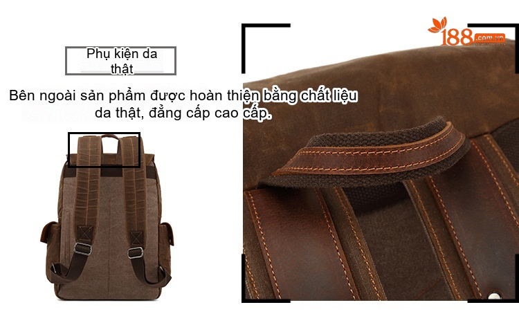 Balo Vải Canvas Dầu Sáp Chống Thấm Nước Phong Cách Retro Cho Học Sinh Sinh Viên Đi Học, Du Lịch chi tiết 15