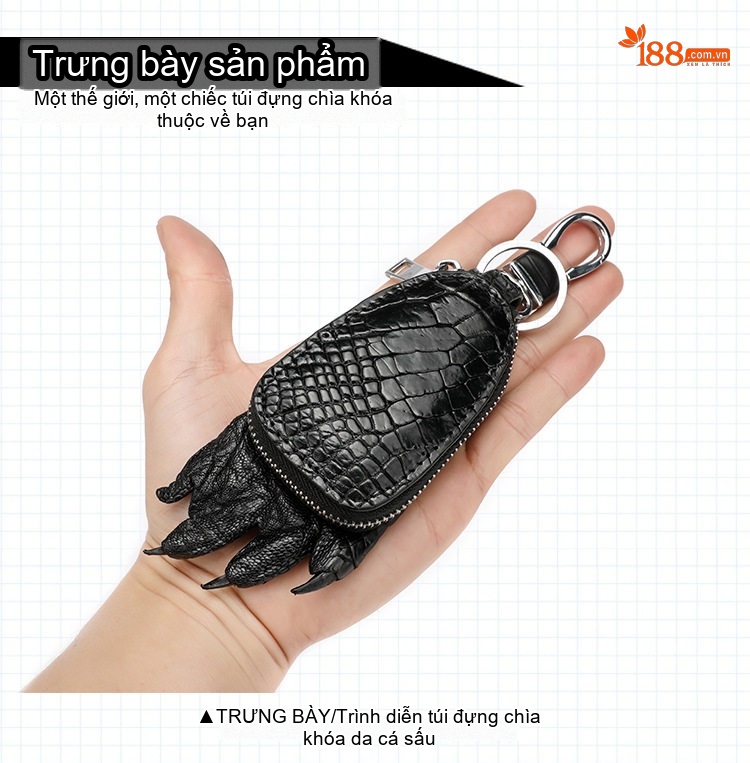 Bao Da Đựng Chìa Khóa Ô Tô Da Cá Sấu Khóa Kéo Kim Loại Thời Trang Màu Đen chi tiết 14